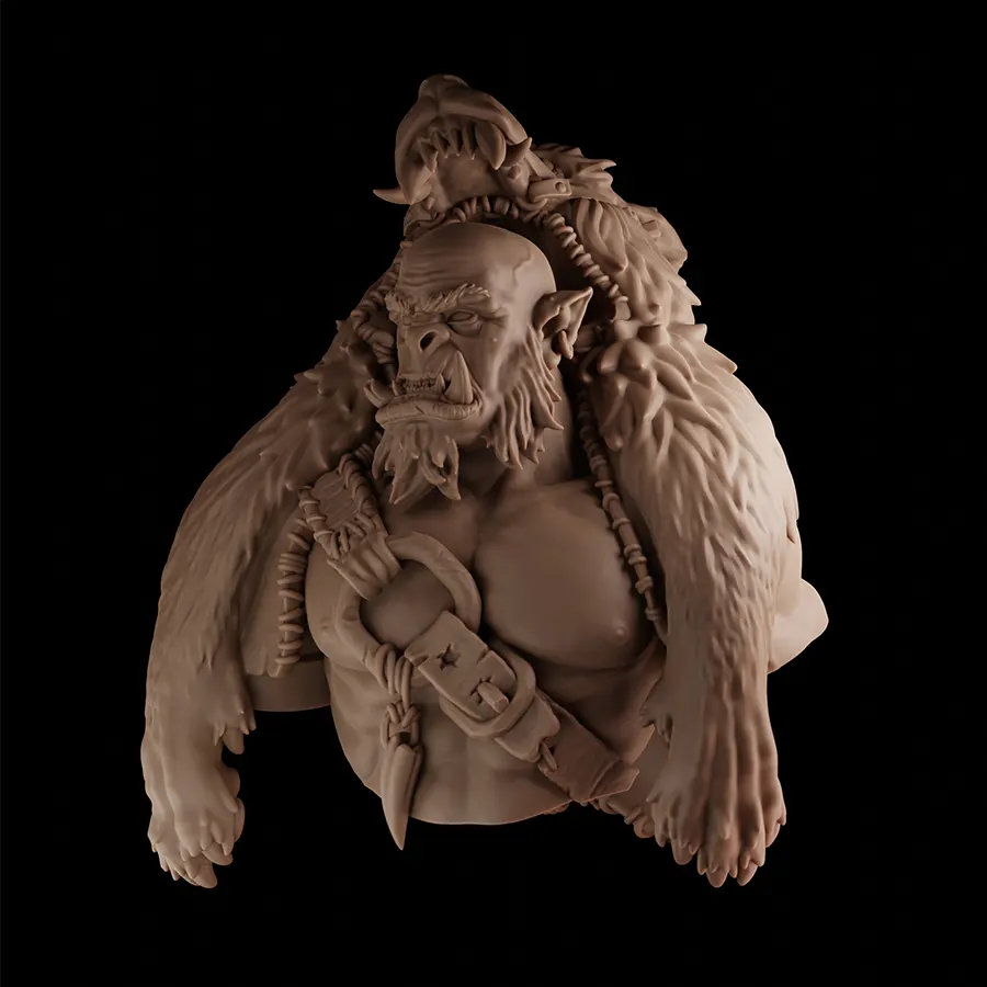 Gorak small bust 3D render – front view of the Orc Shaman miniature