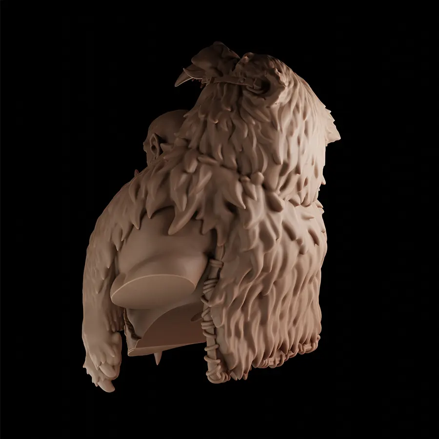 Gorak small bust 3D render – back view Wolf fur texture and layered dry-brush effects